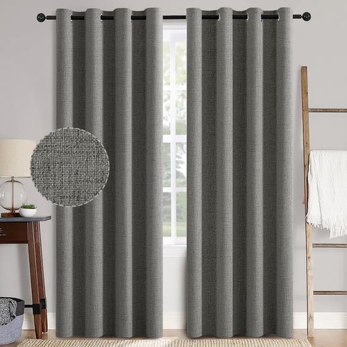 MIULEE Blackout Curtains - 100% Thermal Insulated Dark Grey Linen Texture | 52x84 Inch (2 Panels)