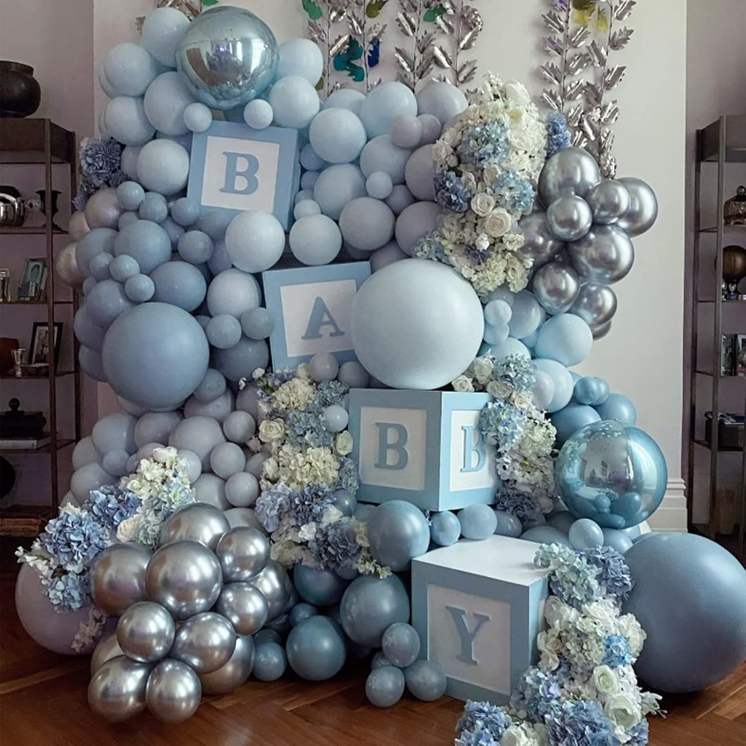 Voircoloria Dusty Blue Balloons - 130pcs in Various Sizes for Baby Showers, Weddings & Parties