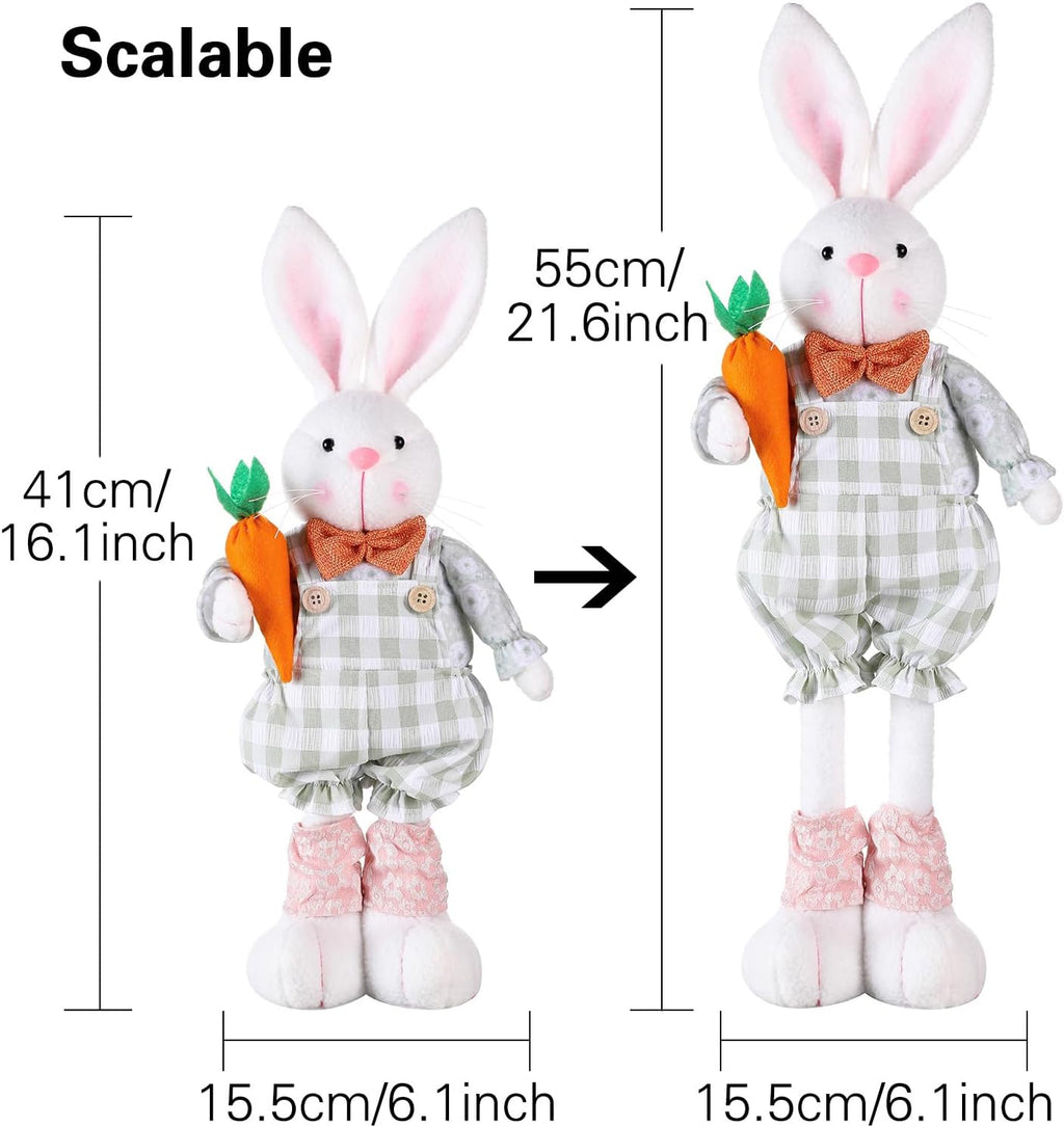 Skiennix Adjustable Easter Bunny Gnome Plush - Extendable 16.1” to 21.7” Spring Decor for Home & Holiday Display