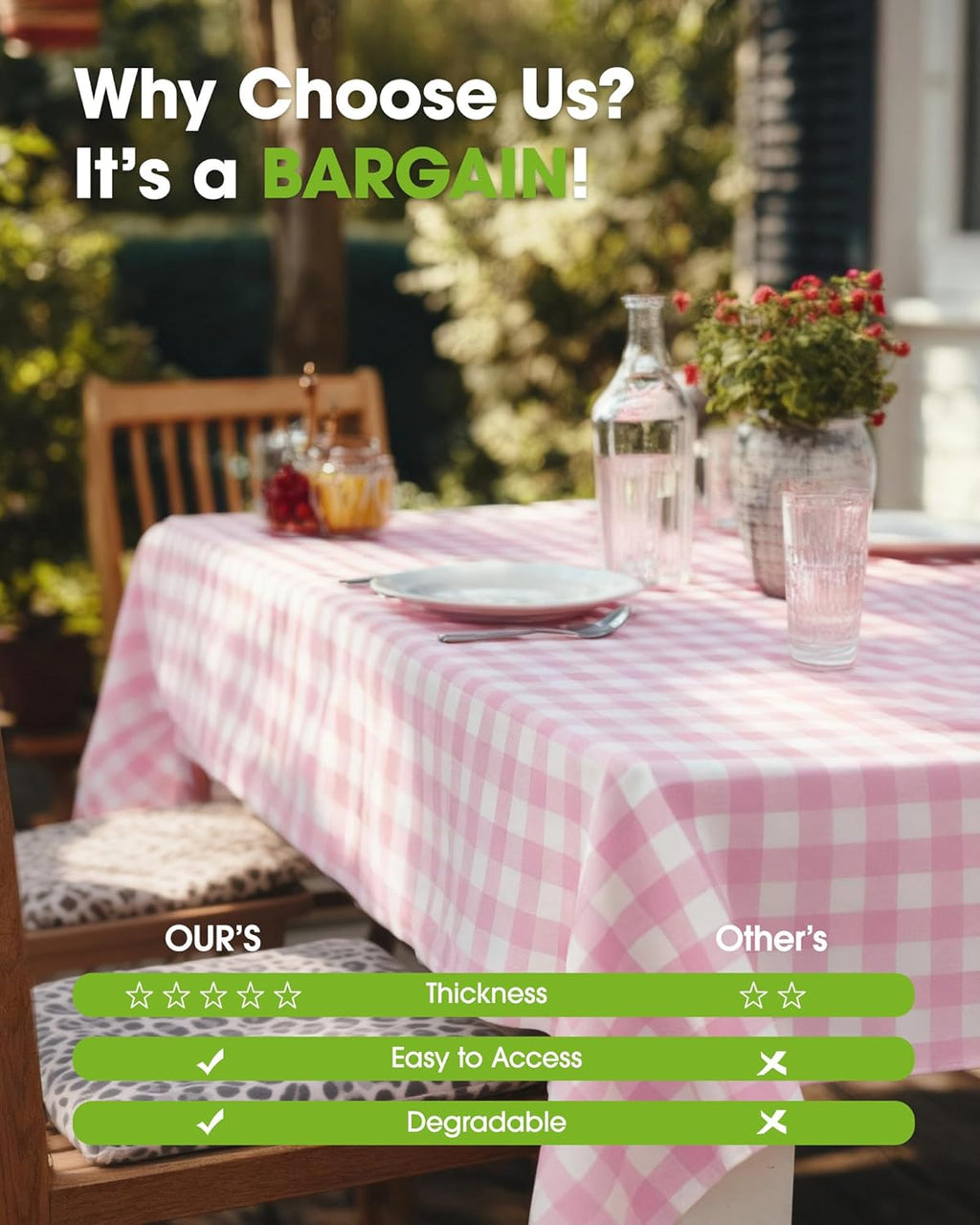 Pureegg Disposable Table Cloths - 10 Pack, 54 x 108 Inch, Sturdy Pink Gingham for Parties & Picnics