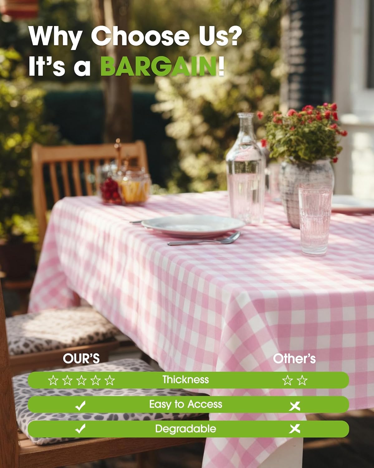Pureegg Disposable Table Cloths - 10 Pack, 54 x 108 Inch, Sturdy Pink Gingham for Parties & Picnics