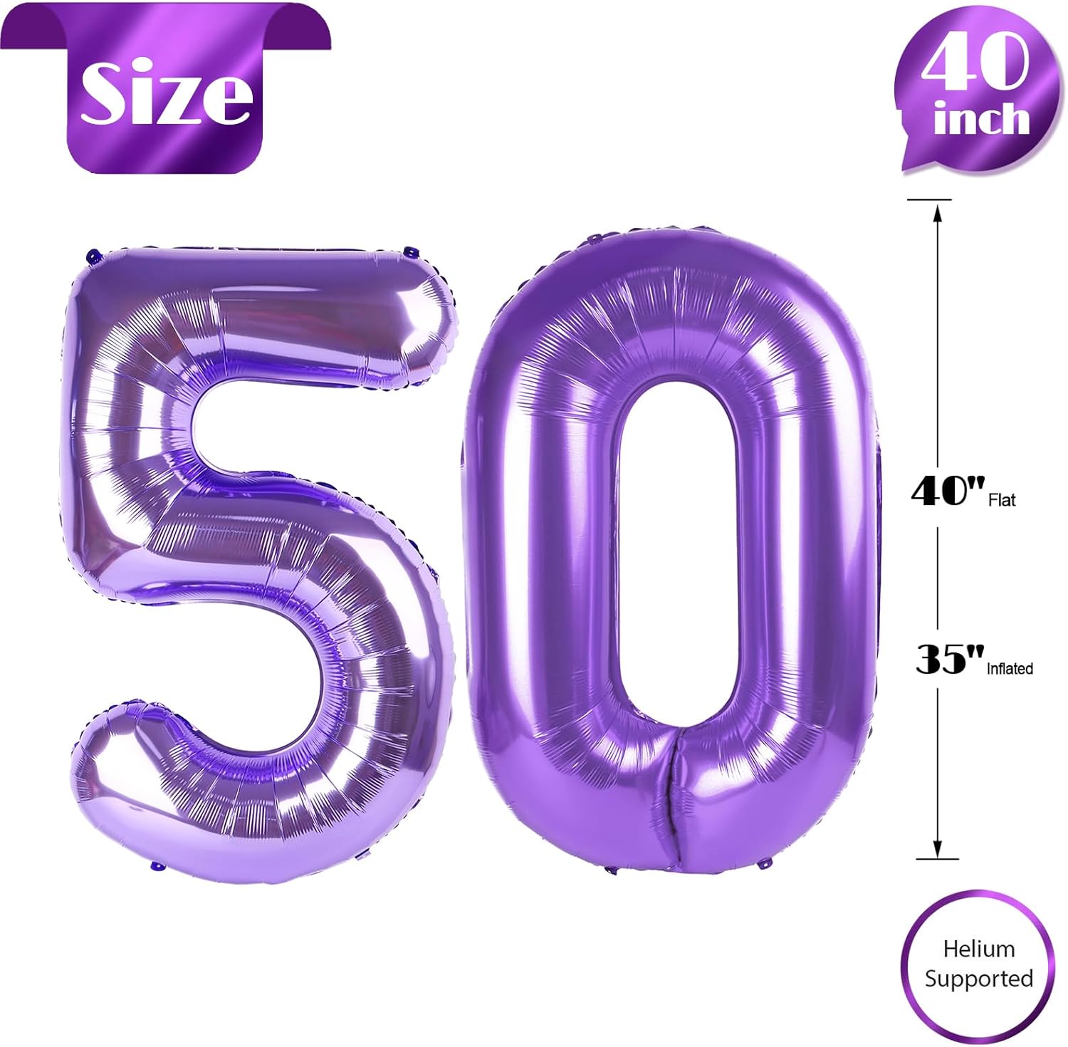 Purple Number 50 Balloon - 40 Inch 50th Birthday Decorations for Boys & Girls Party Supplies