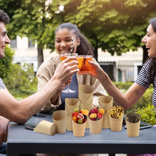 Bayurht 50 Sets 12 oz Charcuterie Cups with Sticks 210 PCS Individual Disposable Charcuterie Cups with Cocktail Picks Kraft Paper French Fry Brown Paper Appetizer Cup for French Fry