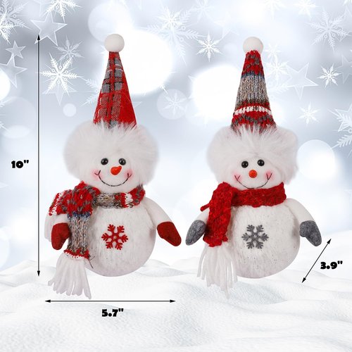 Juegoal Lighted Snowmen Figurines - 10 Inch Christmas Table Decorations | Battery Operated Holiday Ornaments