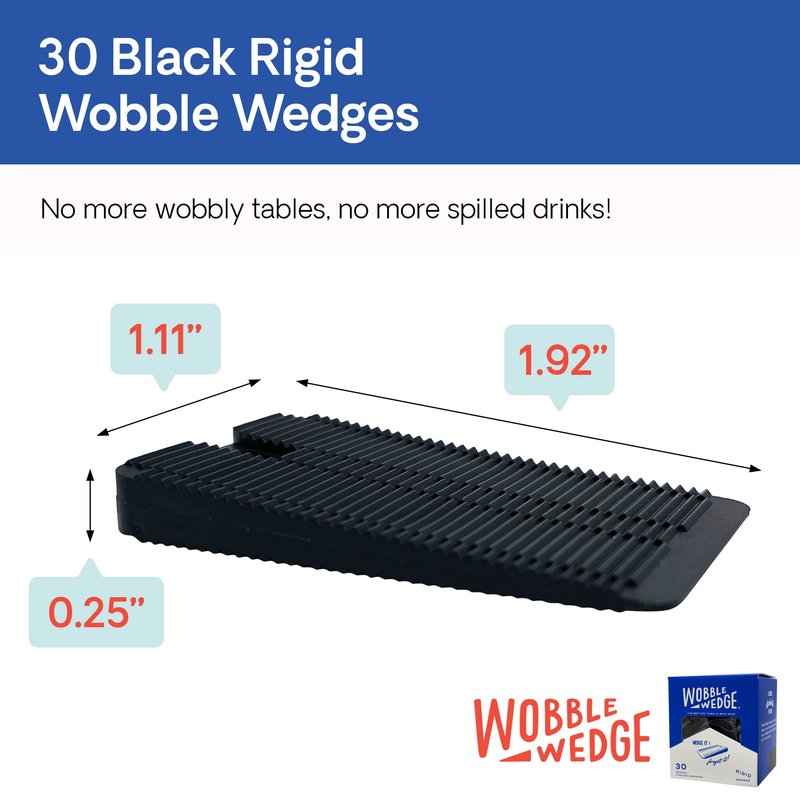 Wobble Wedges Rigid Plastic Shims, Multi-Purpose Shim Wedges for Home Improvement & Work - Plastic Wedge for Table, Toilet, Furniture Levelers & Leveling Feet, Made in USA, Black, 30Pack