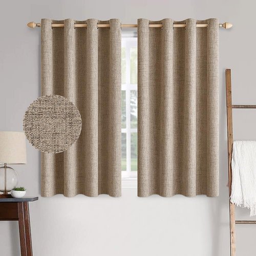 MIULEE 100% Blackout Linen Textured Curtains - Thermal Insulated Copper Brown | Room Darkening Drapes 52 x 63 Inch (2 Panels)