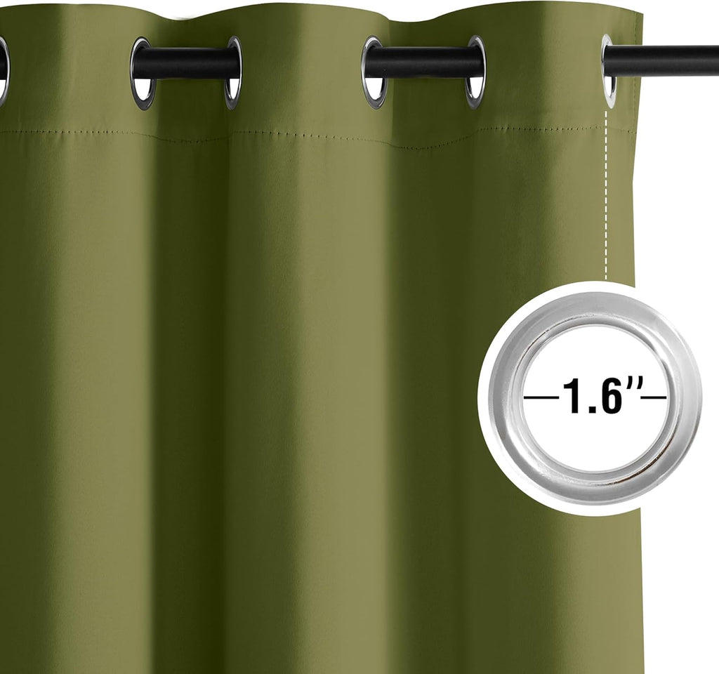 NICETOWN Room Darkening Curtains - Olive Green Drapery Panels, 52"W x 84"L for Enhanced Privacy