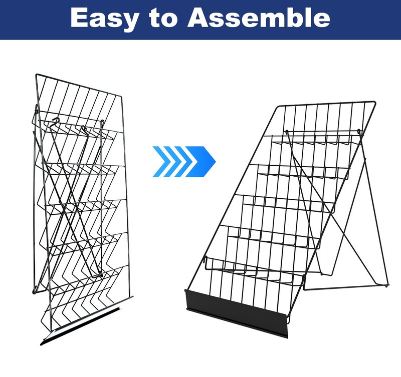 Suuiwau 6 Tier Wire Countertop Racks,18" Wide Metal Book Display Rack Magazine Rack with Sign Channel,Foldable Retail Vendor Booth Display Stand for Greeting Card,Brochure,Art Print,CD,Craft,Comic