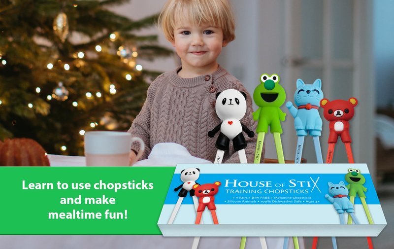 Kids Training Chopsticks for Toddlers, Kids and Adults with 4 Pairs of Removable Finger Helpers, Animal Design, BPA-Free, Dishwasher-Safe (Animals 4-Pack)
