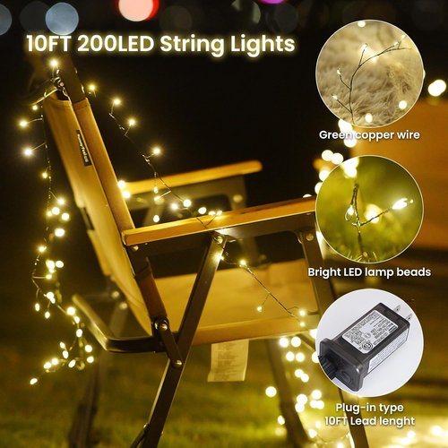 Dailyart 200 LED Fairy Lights - Remote Control, 10Ft Warm White String Lights for Bedroom & Party Decor