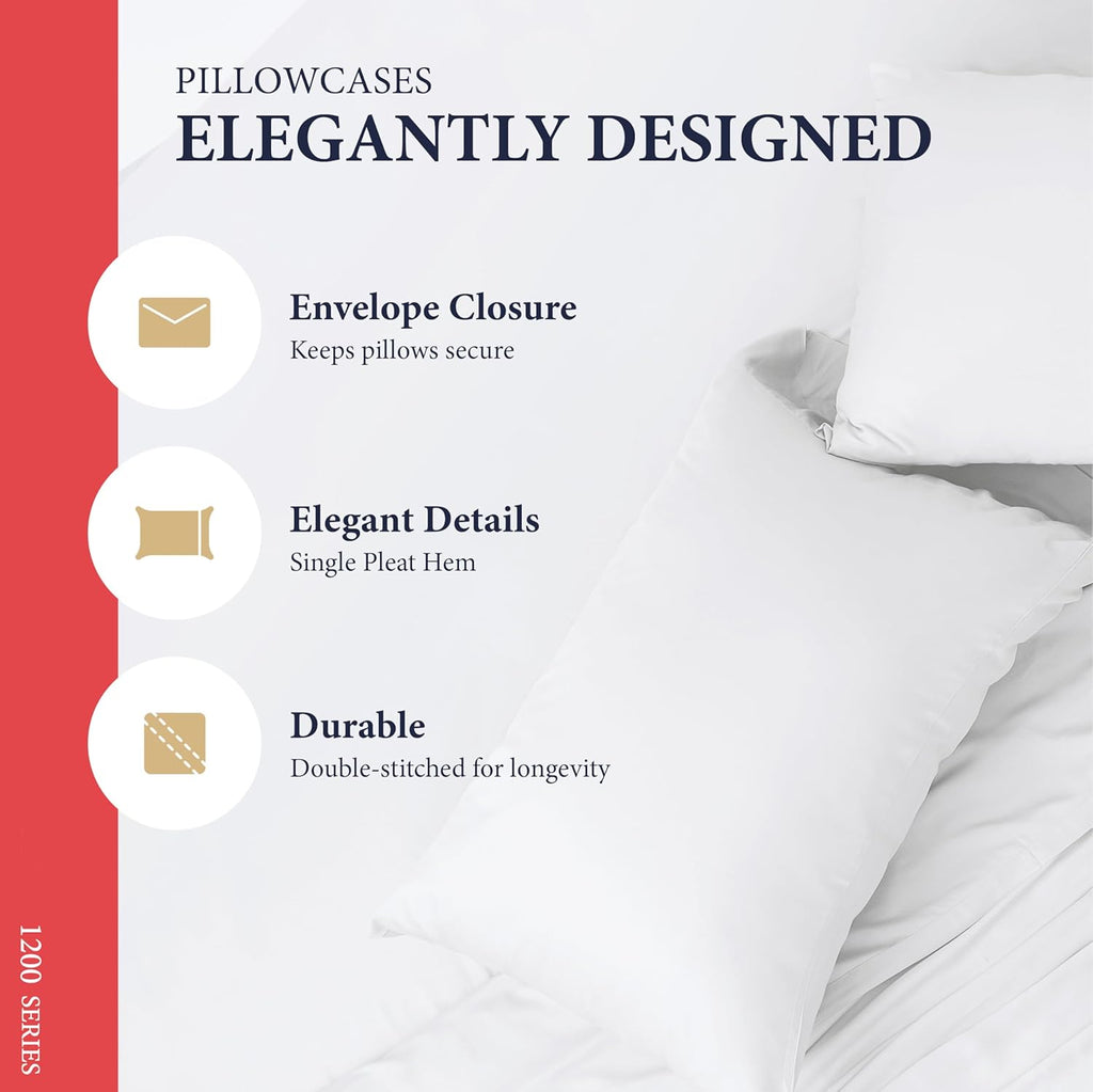 Signature Collection 100% Egyptian Cotton King Size Sheets Set - Luxury 1200 Series, Soft Cooling, 4 PC, White