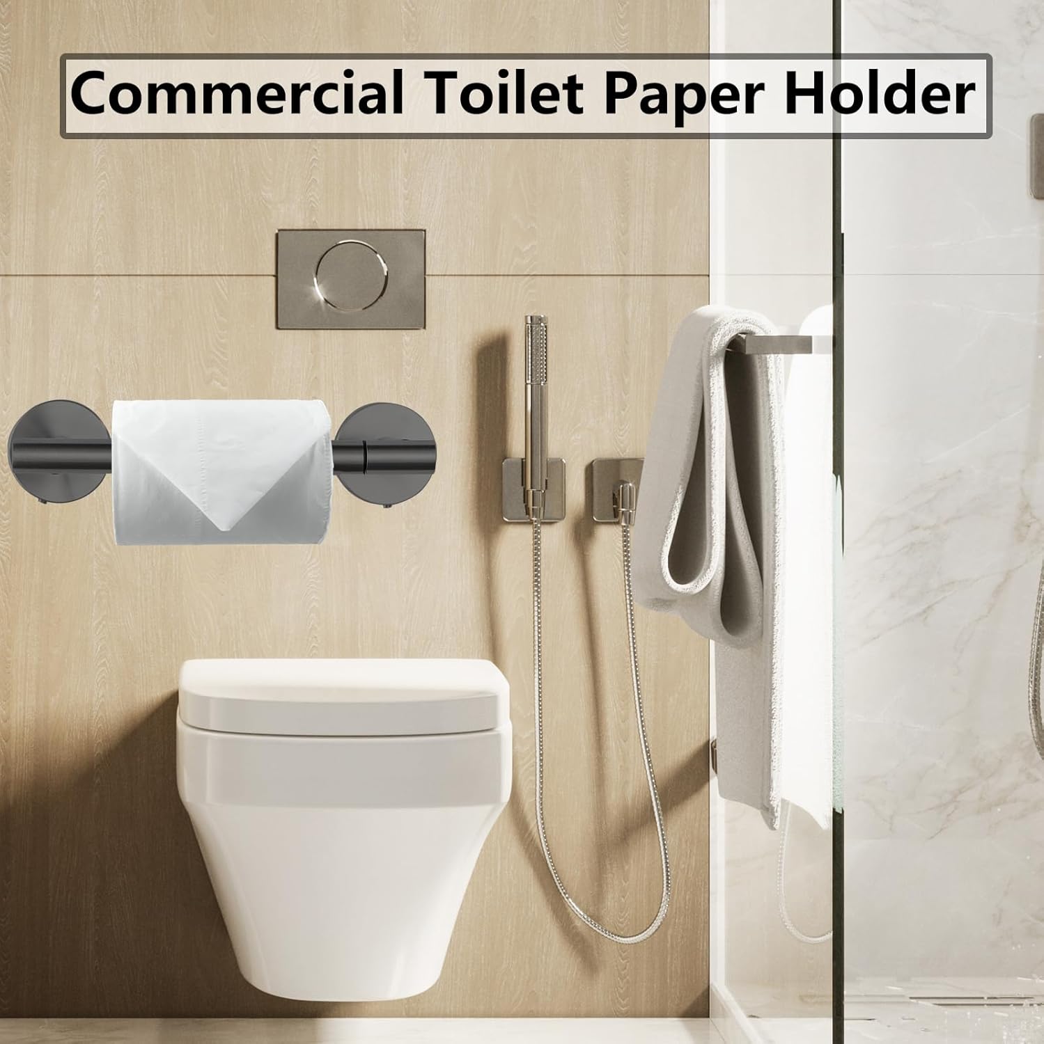 Skiennix Toilet Paper Holder - Double Post Pivoting Design, Rustproof Stainless Steel, Wall Mount, Black
