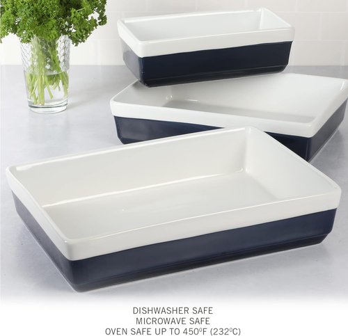 Martha Stewart 3-Piece Stoneware Bakeware Set - Durable Cobalt Blue Baking Dishes for Oven & Table