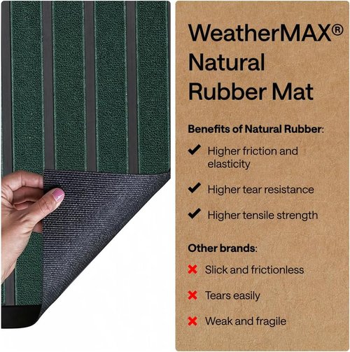 GORILLA GRIP Waterproof All-Season WeatherMAX Doormat - Natural Rubber, Stain Resistant, 29x17, Green Stripe
