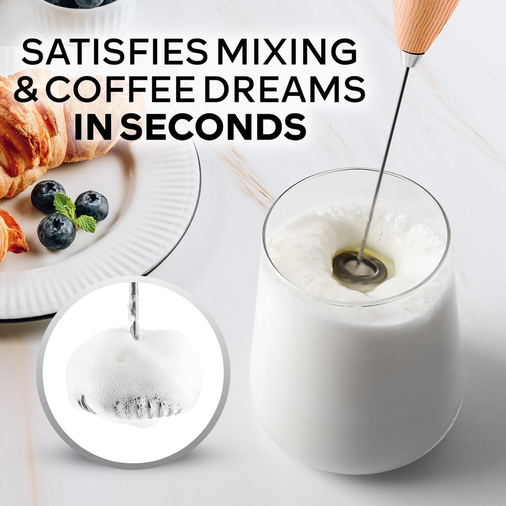 Zulay Kitchen Milk Frother Wand - Ultra Fast Handheld Drink Mixer with 4 AA Batteries | Perfect for Coffee, Lattes, Cappuccino, Matcha & Creamer - Maple