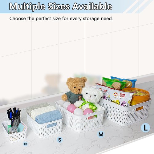 Soddeph Plastic Storage Baskets for Cabinets, Household Pantry Organization with Handle,Organizer Bins for Room,Bathrooms,Under-Sink,Kitchen (White, L-3PACK)