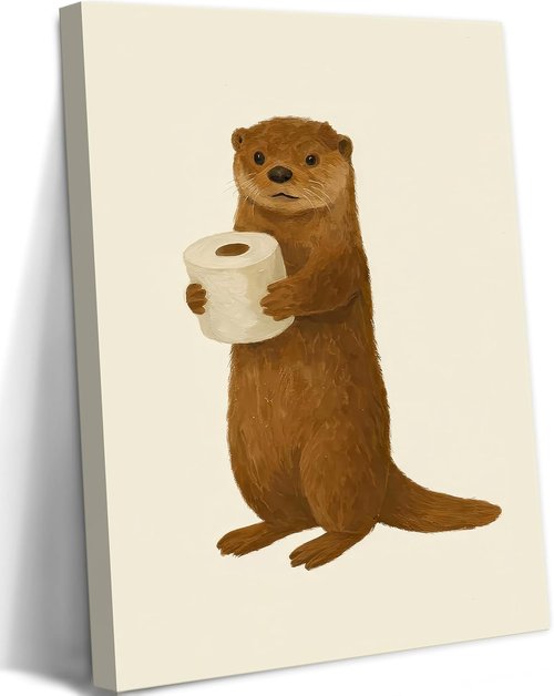 Lulsaxi Funny Otter Canvas Wall Art - Cute Bathroom Decor Print for Restroom & Home Decoration