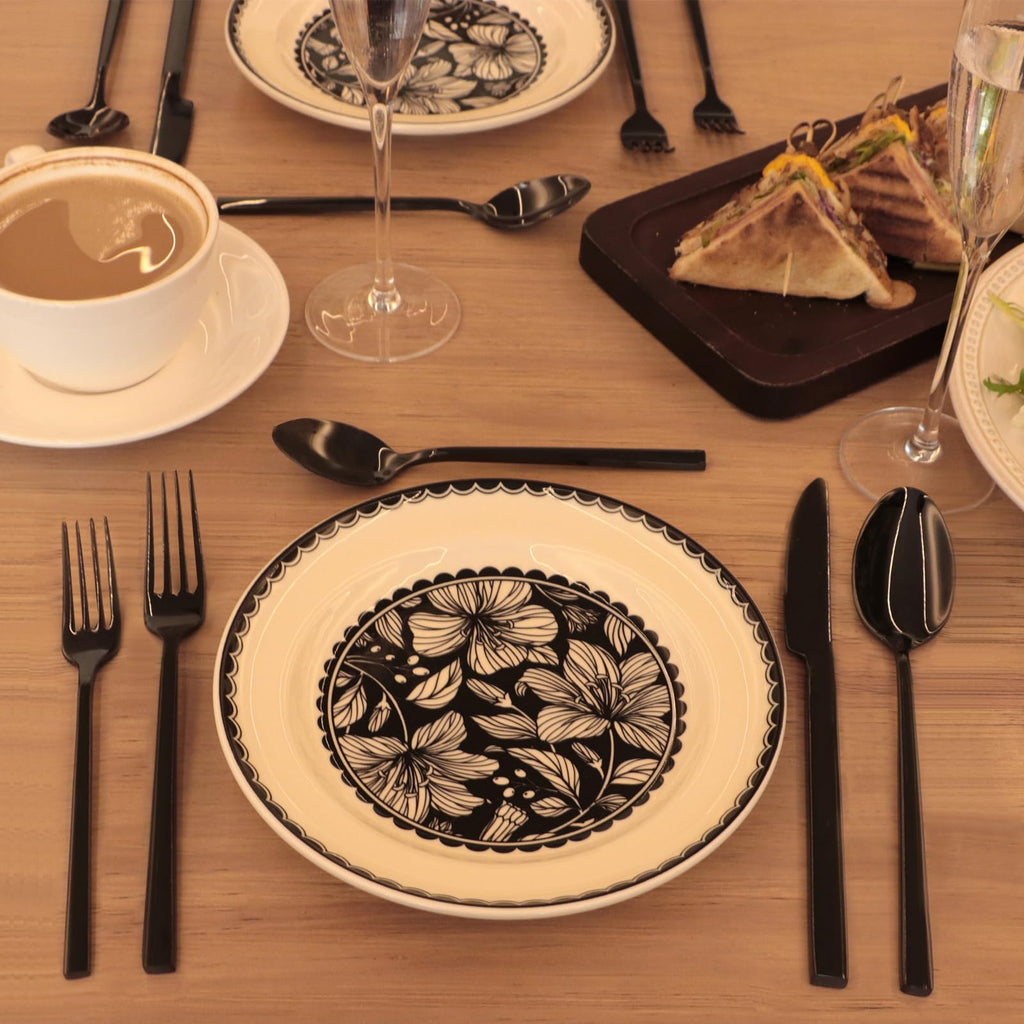 Kelenfer Stainless Steel Flatware Set Hand Forged 18/10 Silverware Set Mirror Black Cutlery Set with Cuboid Handle Matte Finished 20 Pieces Home Event Use Wedding Housewarming Gift Service for 4