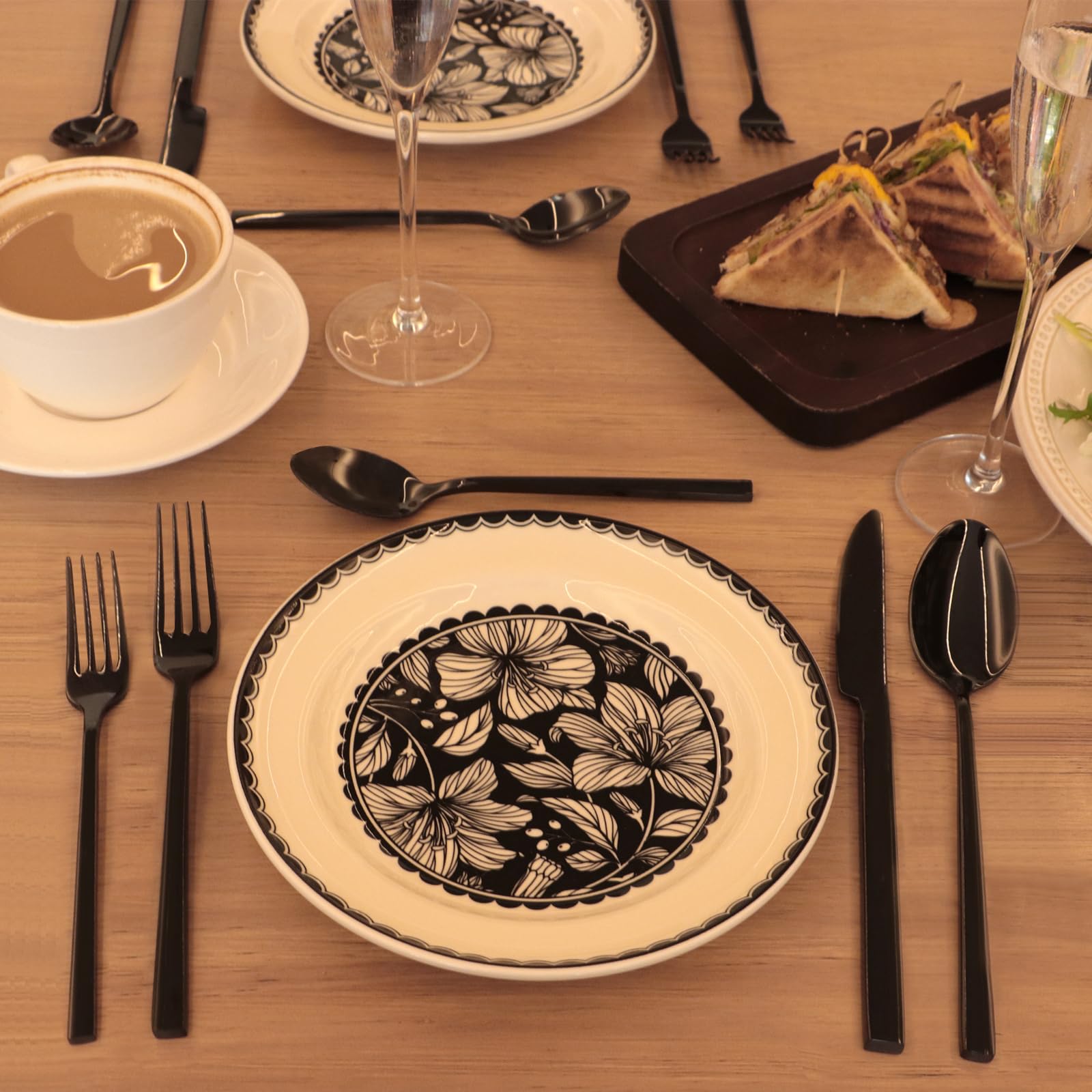 Kelenfer Stainless Steel Flatware Set Hand Forged 18/10 Silverware Set Mirror Black Cutlery Set with Cuboid Handle Matte Finished 20 Pieces Home Event Use Wedding Housewarming Gift Service for 4