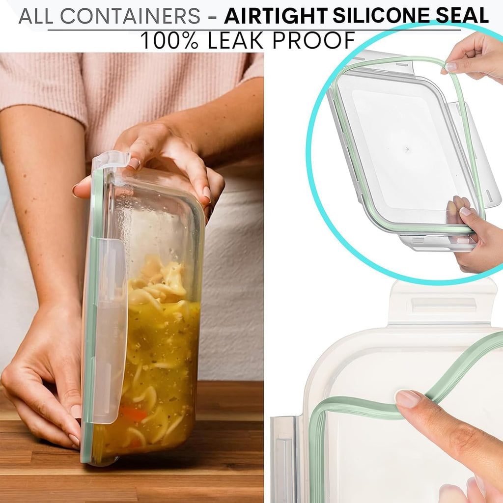Razab Glass Food Storage Containers - 10 Cups/80 Oz, 4-Pc Set with Airtight Locking Lids | BPA Free, Leak Proof, Safe for Microwave & Oven