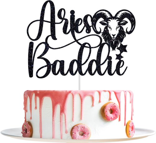 Aries Baddie Cake Topper - Zodiac Birthday Decor with Black Glitter | Perfect for March & April Celebrations