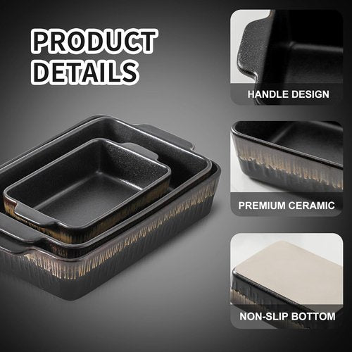 KOOV Bakeware Set - Ceramic Baking Dish Set | 3-Piece Rectangular Casserole Pans, 9 x 13 Inches, Rough Black
