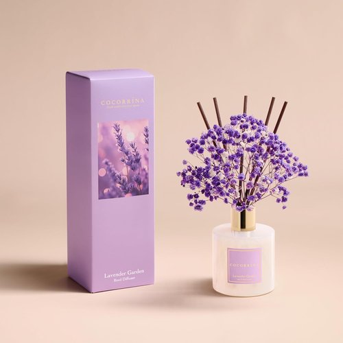 Cocorrína Reed Diffuser - Lavender Garden 6.7 Fl. Oz | Elegant Home Fragrance Set with Sticks & Baby's Breath