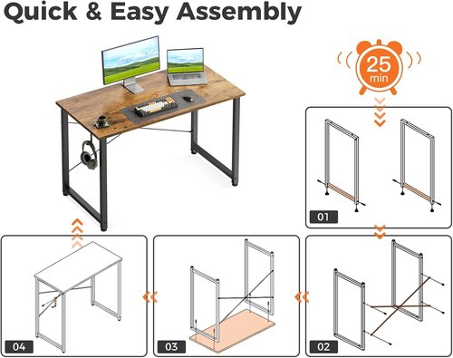 Casaottima 40-Inch Small Computer Desk - Modern Writing Table for Home Office | Vintage Design with Headphone Hooks