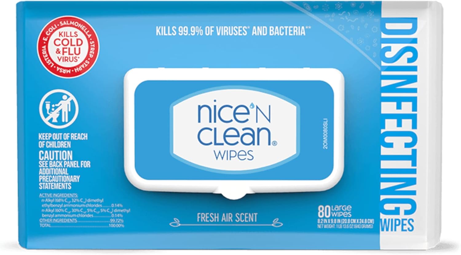 Nice 'N Clean Disinfecting Surface Wipes 80ct - Fresh Scent for Effective Home & Kitchen Cleaning