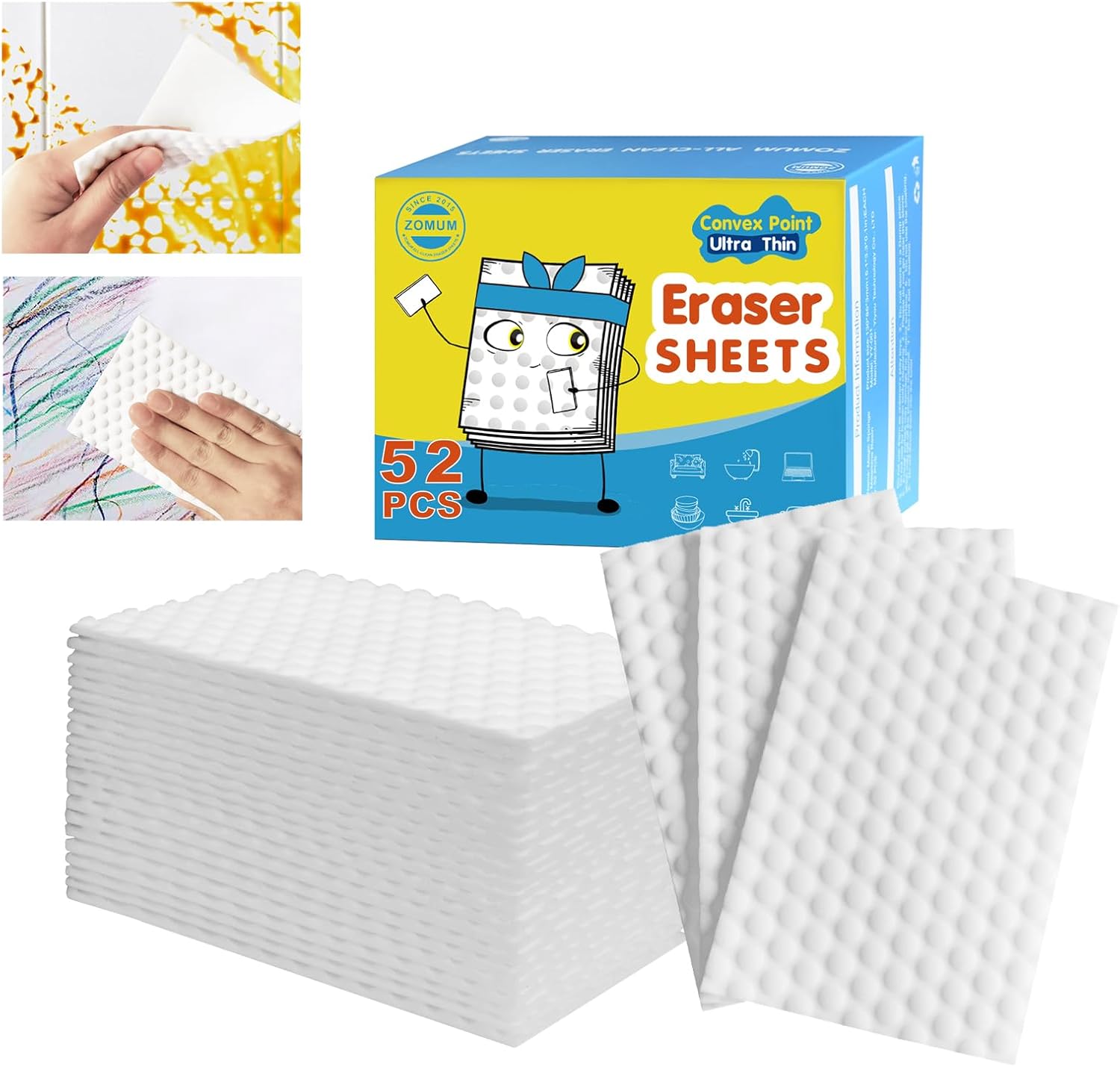 Skiennix Magic Sponge Eraser Sheets - 52 PCS Upgrade Convex Point Cleaning Wipes for Hard-to-Reach Areas