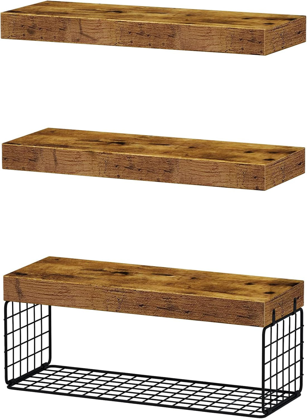 QEEIG Bathroom Shelves - Over Toilet Wall-Mounted Floating Storage | Rustic Brown Set of 3, 16 Inch