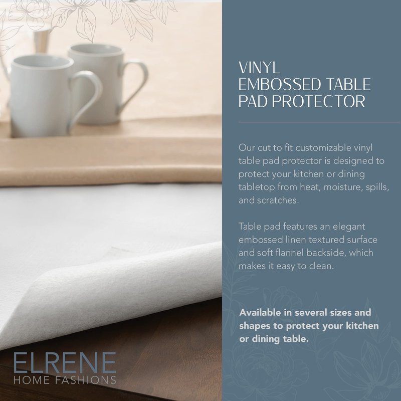 Elrene Home Fashions Deluxe Heavy Duty Table Pad Protector Cushioned Flannel Backing, 52" x 90", White