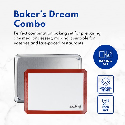 New Star Foodservice Commercial 18-Gauge Aluminum Sheet Pan & Silicone Baking Mat Set, 9 x 13 inch (Quarter Size)
