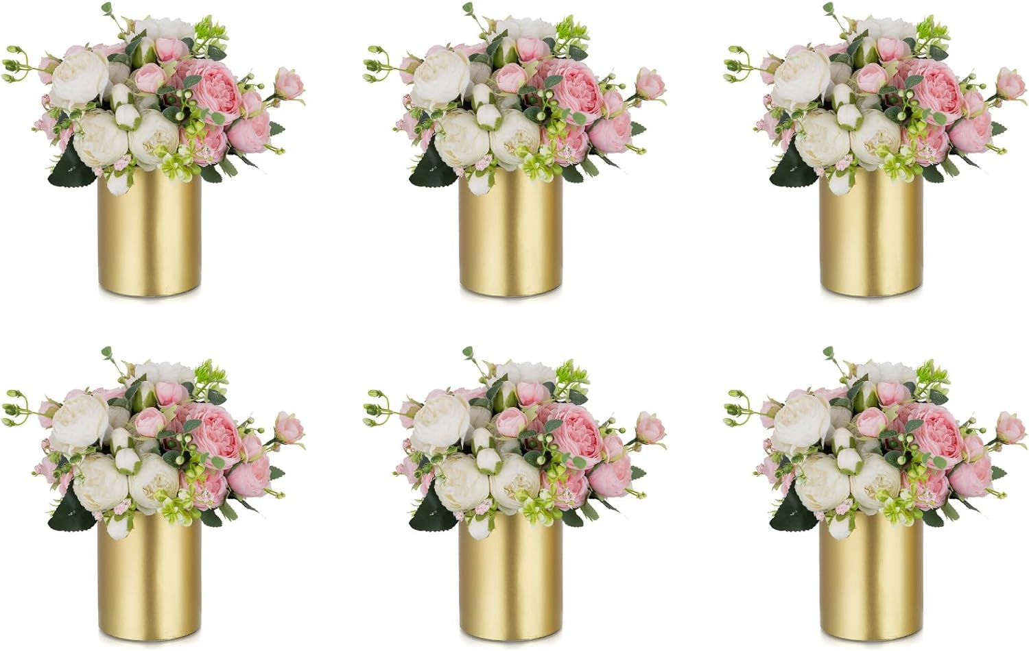 NUPTIO Gold Flower Vases - 6 Pcs 5.1 Inch Tall Metal Centerpieces for Wedding Table Decorations