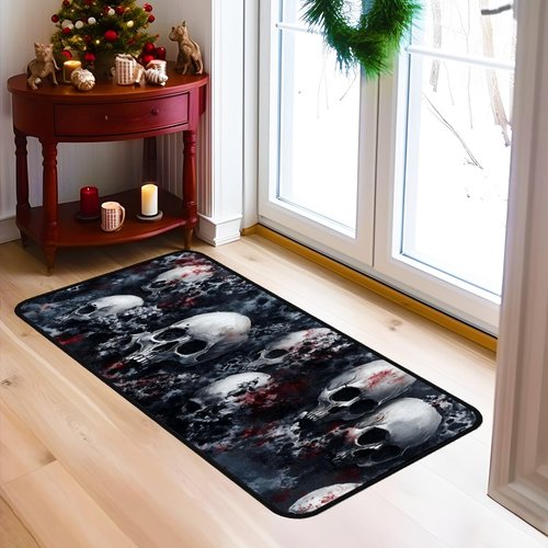 Decorative Laundry Room Floor Mat Skull Non-Slip Washable Farmhouse Kitchen Rug 48"x20" Halloween Rugs