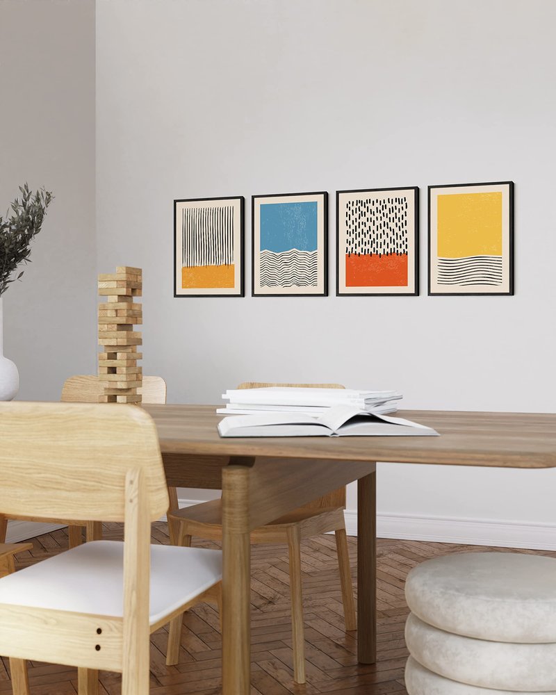 HAUS AND HUES Modern Abstract Wall Art – Set of 4 Mid-Century Modern Prints and Abstract Posters for Home Decor (Black Frame, 11x14)