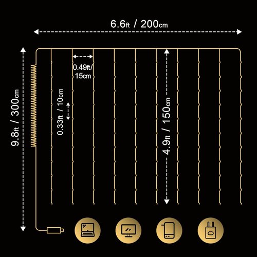 Meonum Curtain Tapestry Fairy String Lights - 8 Modes, 6.6 x 5 ft, Perfect for Bedroom Decor