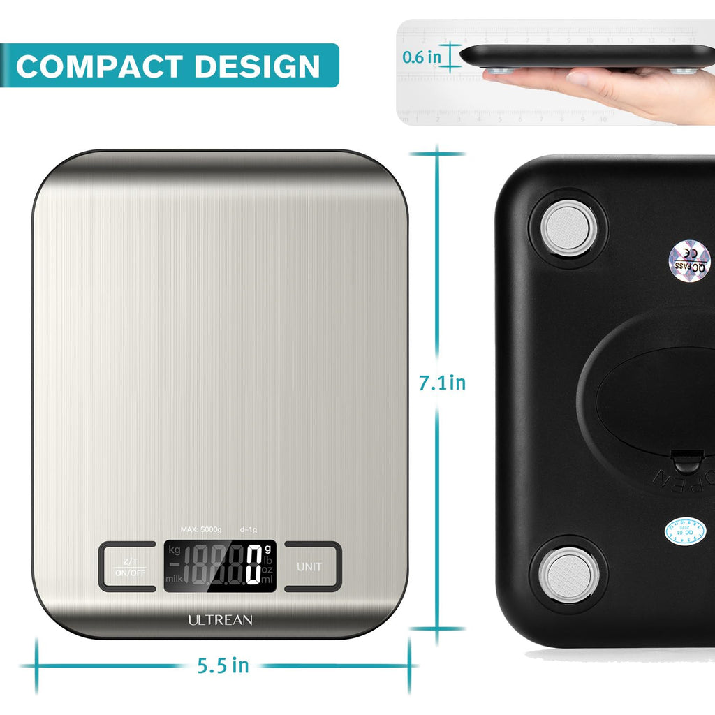 Ultrean Digital Kitchen Scale - Accurate Weight Measurement in Grams & Ounces | 11lb Capacity, 304 Stainless Steel