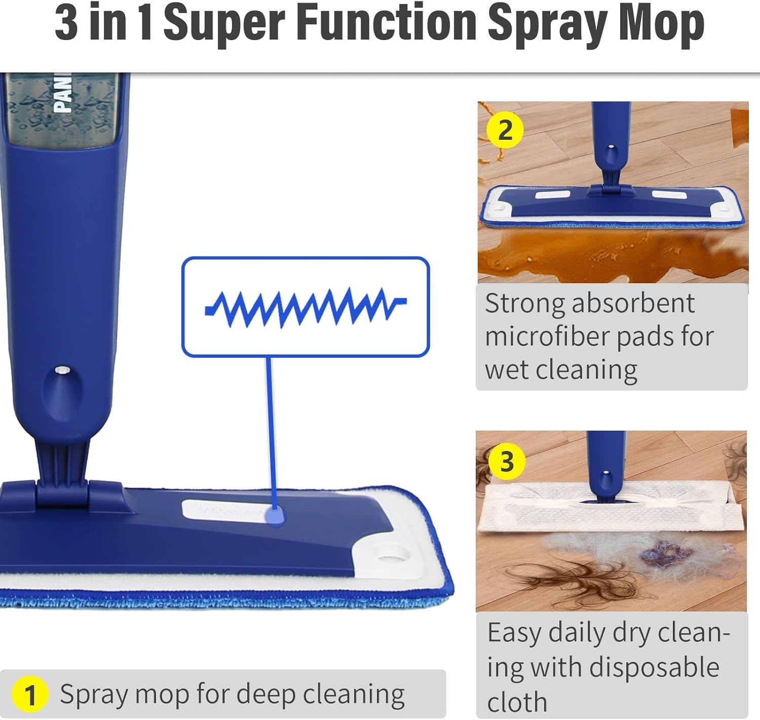 Skiennix Premium Spray Mop - 18 Inch Multi-Purpose Hardwood Cleaner with 3 Reusable Pads | Blue