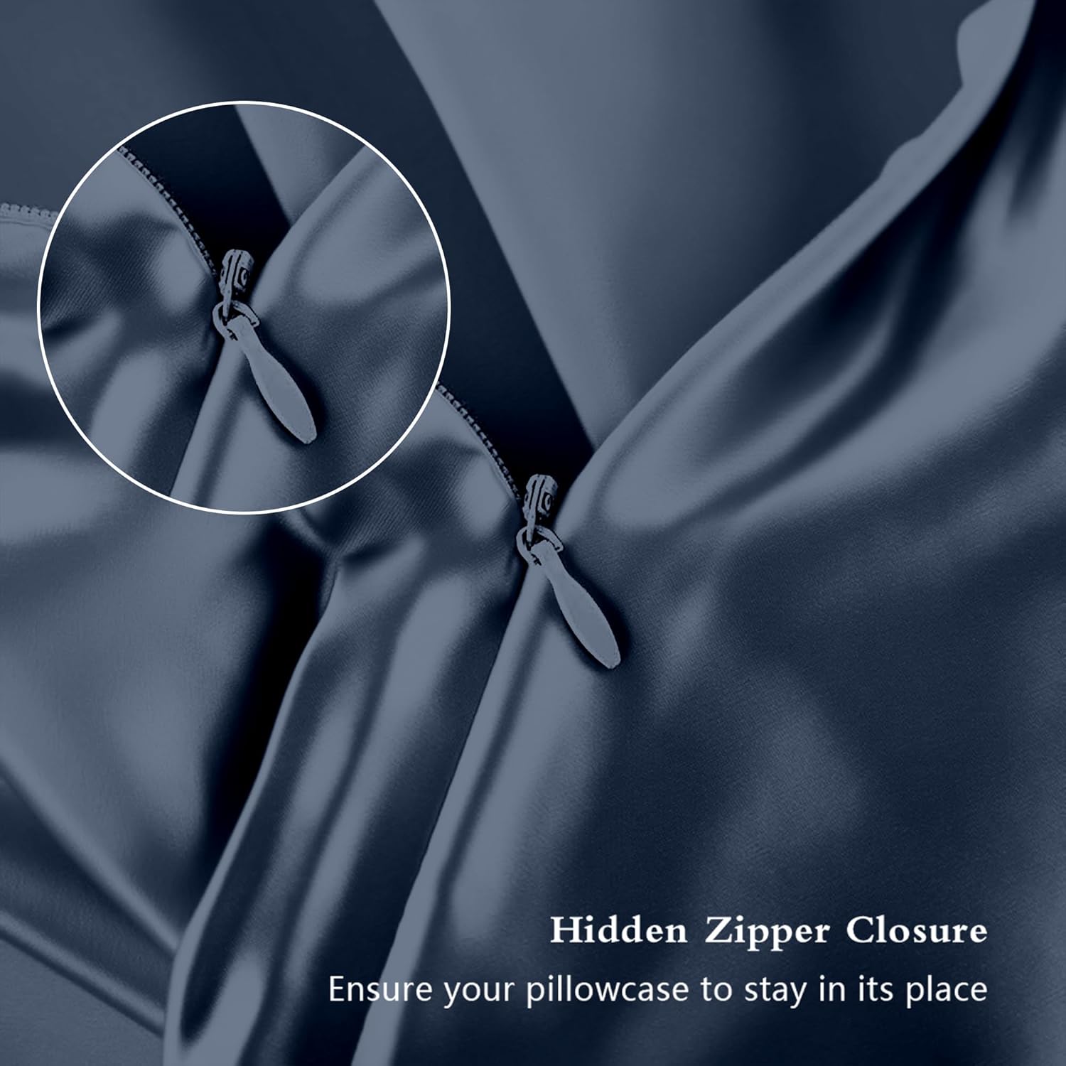 Mulberry Silk Pillowcases - Smooth & Anti-Acne Standard Set of 2 | Zipper Closure, Mood Indigo