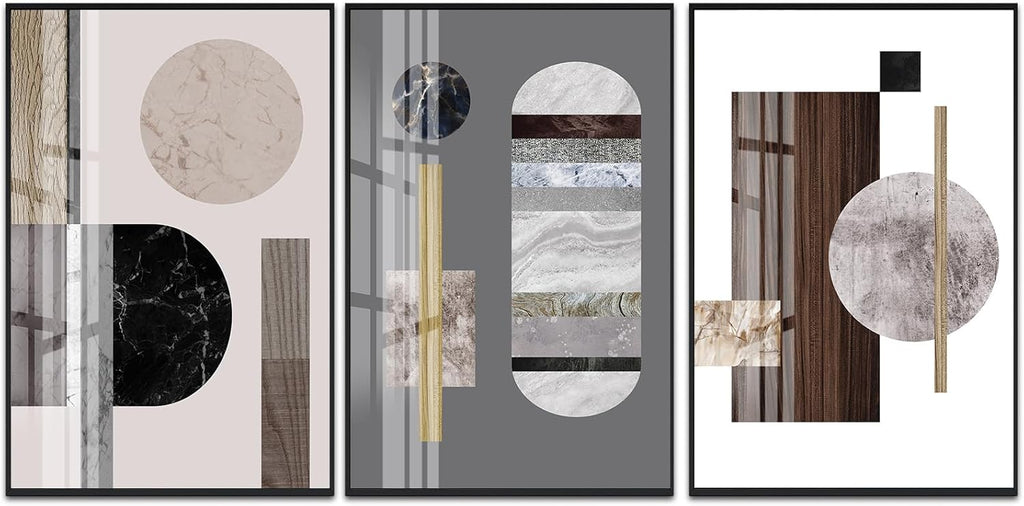 QKF Large Geometry Wall Art - Modern Abstract Canvas Paintings for Living Room | 3 Panels, 16” x 24”