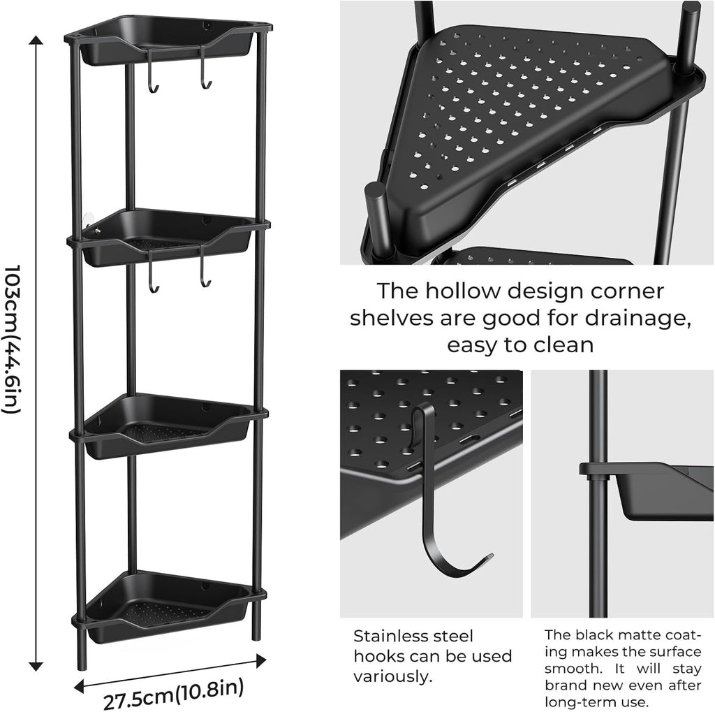 ODesign 4-Tier Corner Shower Caddy | Rustproof Organizer for Bathroom & Living Room - Black