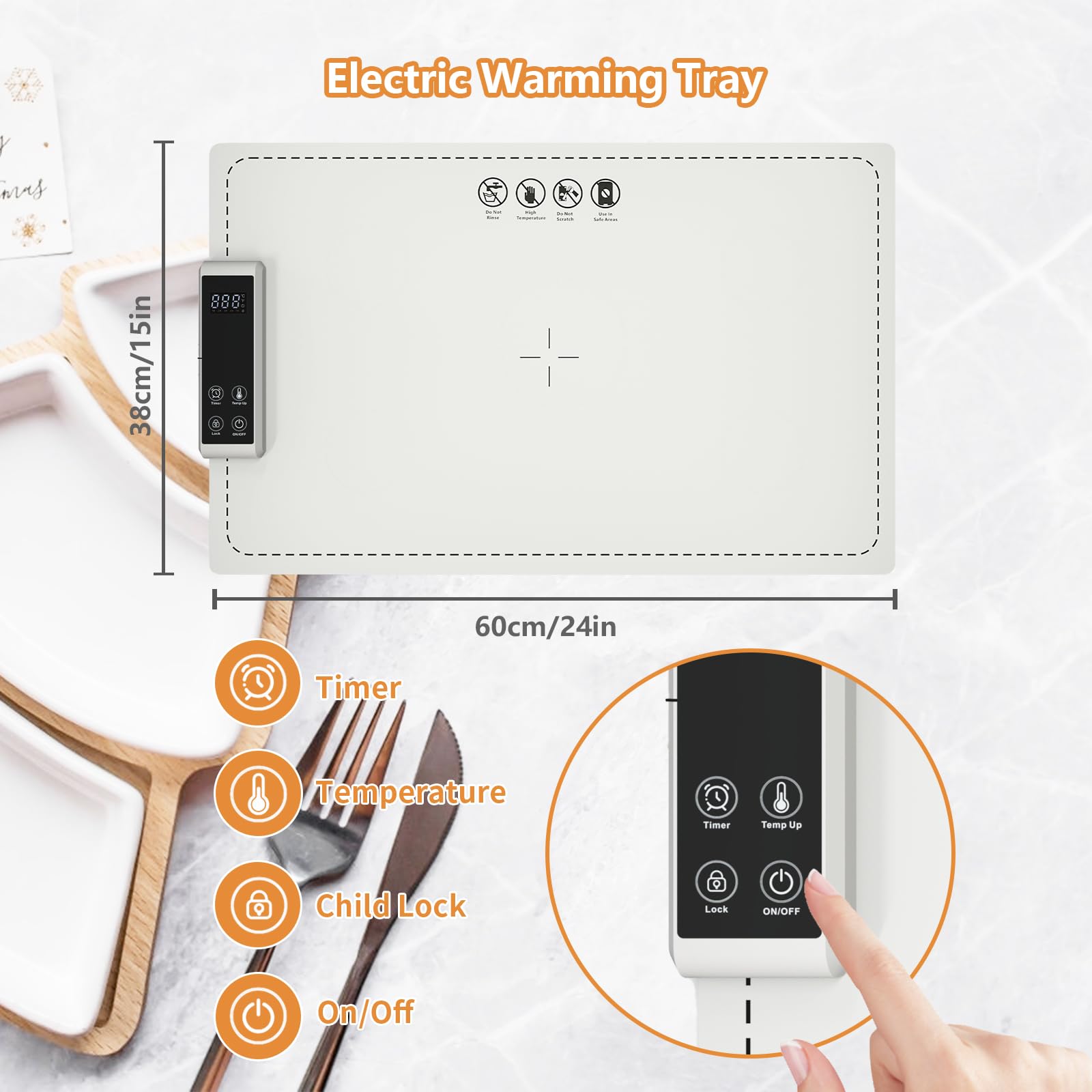 Warming Mat for Food Electric Warming Tray Food Warming Mat for Buffet Party High-tech Graphene Heating Film Adjustable Temperature and Timer, 10s Fast Full Surface Heating Mat for Food 24x15in