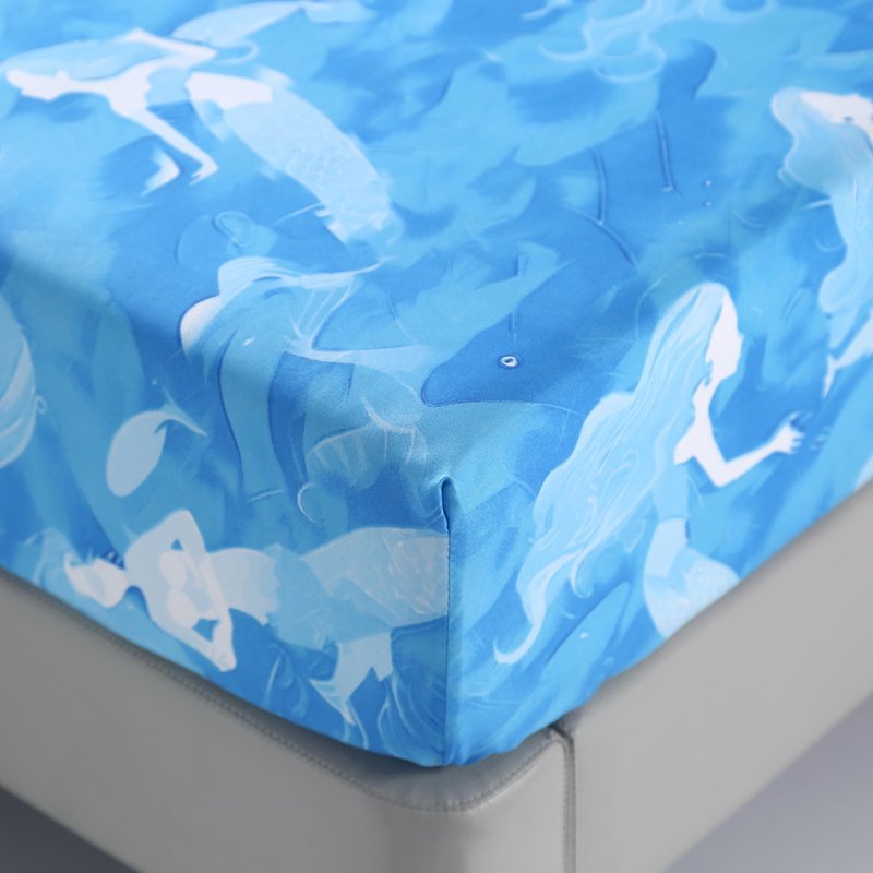 SDIII 4PCS Blue Mermaid Queen Sheets Set, Soft Microfiber Princess Sheets Set Queen, Blue Mermaid Bed Sheet for Girls Kids and Teens, Deep Pocket