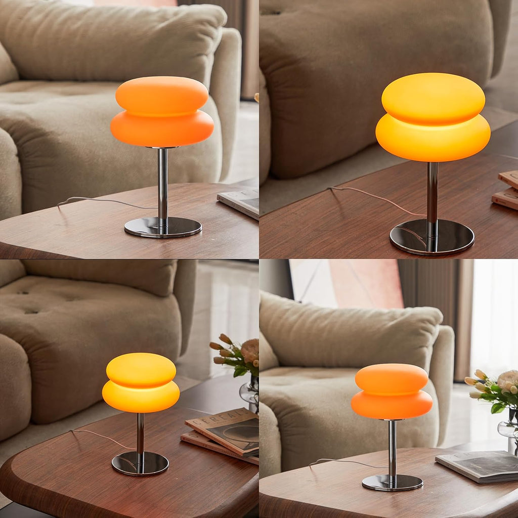 Skiennix Orange Mushroom Lamp - Dimmable Mid Century Modern Nightstand Light | Retro Egg Tart Design for Bedroom & Living Room Decor