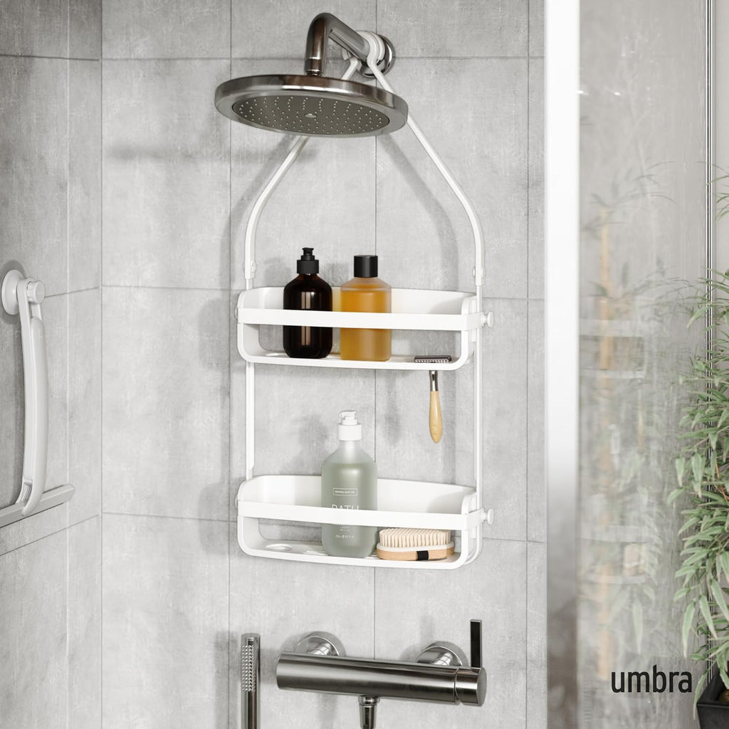 Umbra Flex Shower Caddy - 2-Tier Hanging Organizer for Bathtub | Stylish White Design