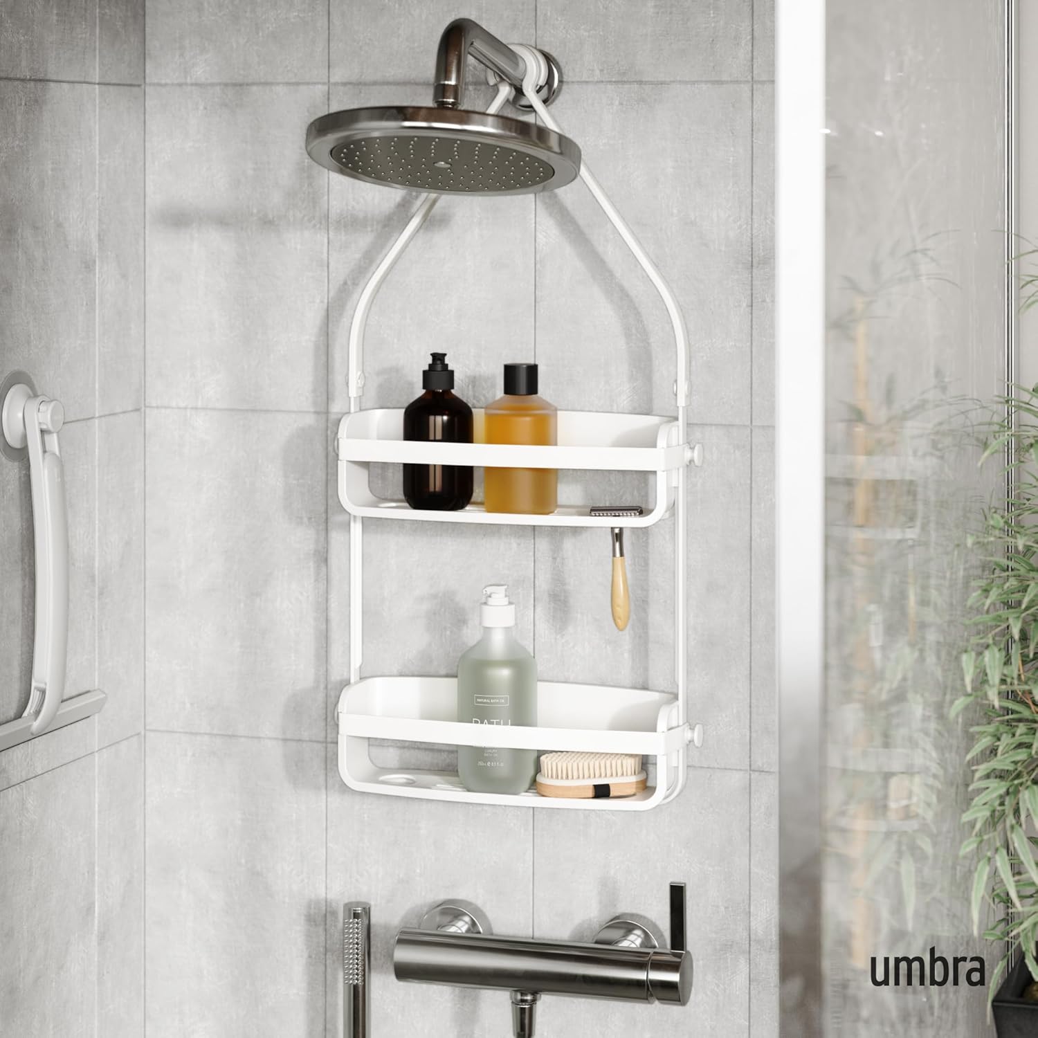 Umbra Flex Shower Caddy - 2-Tier Hanging Organizer for Bathtub | Stylish White Design