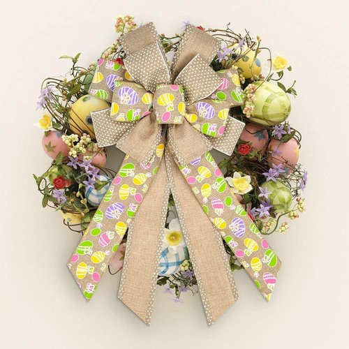 Estivaux Large Easter Wreath Bow - Flaxen Burlap Holiday Decoration for Indoor/Outdoor Use