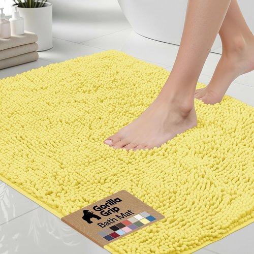 GORILLA GRIP Bath Rug Mat - Soft Absorbent Chenille with Quick Dry Microfiber | 60x24 Yellow