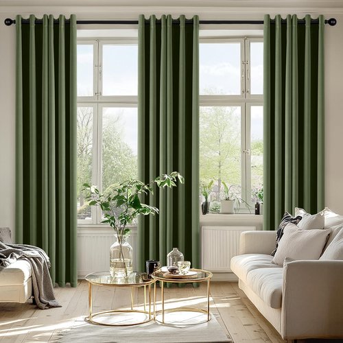 MIULEE Olive Green Blackout Curtains - Thermal Insulated Room Darkening Drapes | 72 Inches Long, 2 Panels